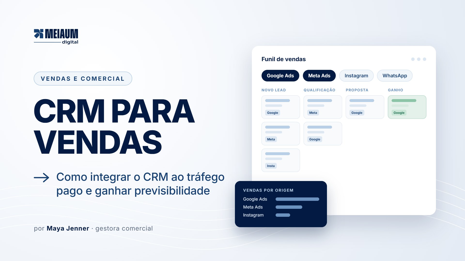 Capa do artigo CRM para vendas: como integrar o CRM ao tráfego pago e ganhar previsibilidade, por Maya Jenner