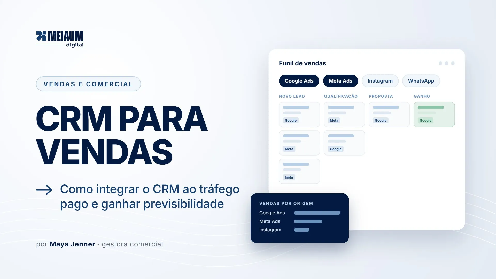 Capa do artigo CRM para vendas: como integrar o CRM ao tráfego pago e ganhar previsibilidade, por Maya Jenner